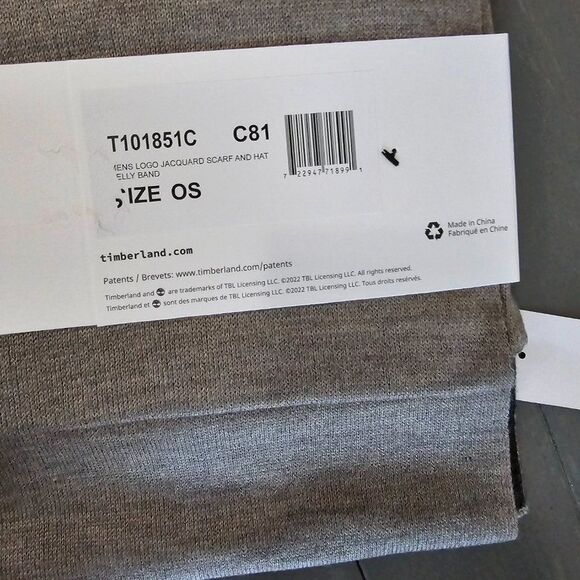 Timberland Men's Gray Logo Jacquard Reversible Scarf And Beanie -2 Piece… - Picture 9 of 9